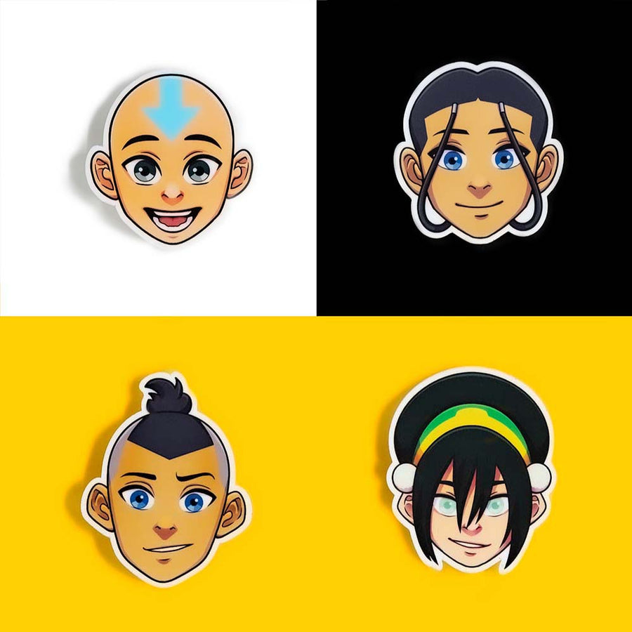Anime art style of Avatar the last airbender characters: Aang, Katara, Sokka and Toph